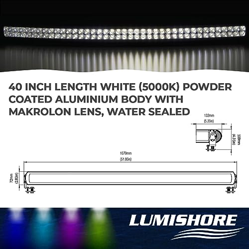 Lumishore 40 Inch LED Waterproof Spotlight White Light Bar