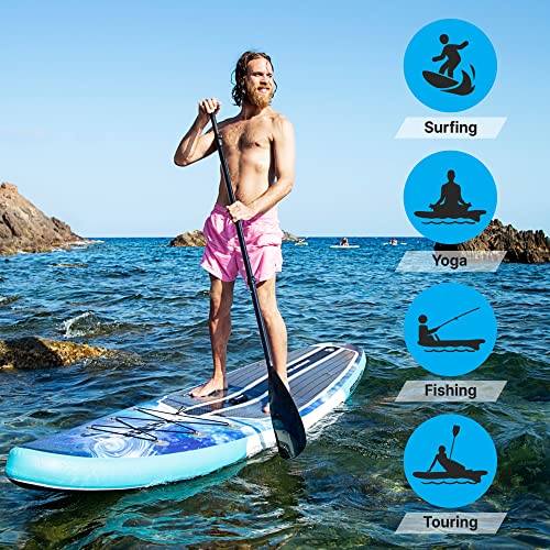 SereneLife Inflatable Stand Up Paddle Board 6 Inches Thick Ocean Blue