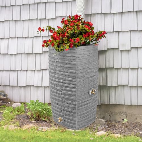 Good Ideas Impressions Riverwalk 50 Gallon Faux Slate Dual Spigot Rain Barrel Dark Granite