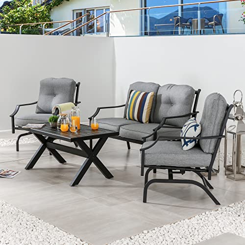 LOKATSE HOME 4-Piece Outdoor Bistro Furniture Set with Cushions Grey