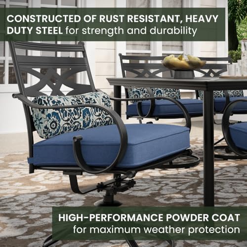 Hanover Montclair 9-Piece Outdoor Dining Set with 8 Swivel Rocker Chairs and Table, Navy