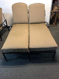 Patio Land Nassau Outdoor Patio Double Chaise Lounge Cast Aluminum Dark Bronze Walnut Cushions