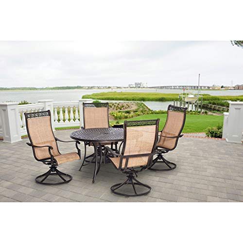 Hanover Manor 5-Piece Outdoor Dining Set Rust Resistant Aluminum Patio Set for 4 with 360 Degree Swivel Rockers Cast/Sling