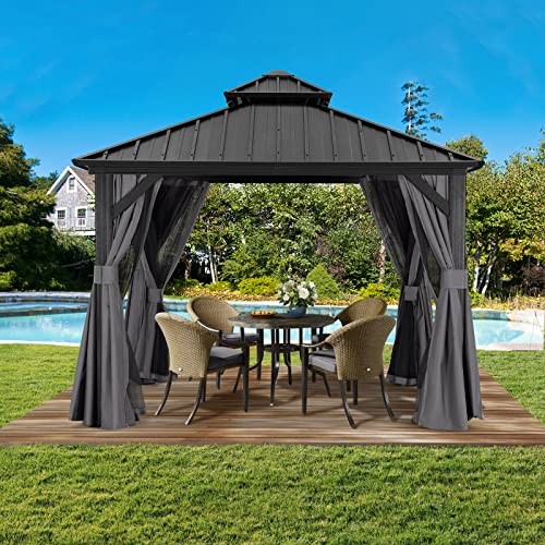ABCCANOPY Hardtop Gazebo 8x8 Outdoor Metal Pavilion with Netting and Curtain Gray