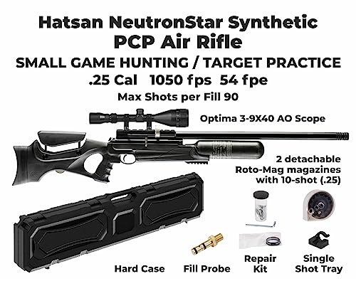 Wearable4U Hatsan NeutronStar .25 Cal Synthetic PCP Air Rifle Bundle with Scope, Targets, Pellets & Hard Case