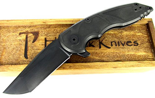 Jake Hoback Knives A8 Slimline Folder Knife Black Titanium Handle Black Blade