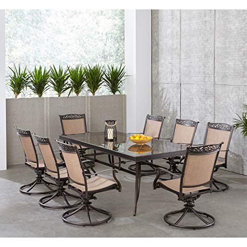 Hanover Fontana 9-Piece Rust-Resistant Aluminum Outdoor Dining Set Brown