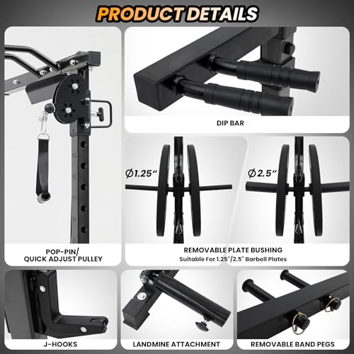 Flarhetoric Power Cage 2000 Lbs Squat Rack with Cable System & LAT Pull Down, Black