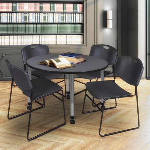 Romig Kee 42" Round Height Adjustable Mobile Classroom Activity Table Grey