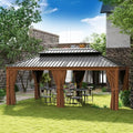 Jolydale Sonegra 12' x 20' Hardtop Aluminum Gazebo with Double Roof & Netting Brown
