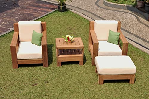 WholesaleTeak Canberra 4 Pc Lounge Chair Set with Cushions Canvas White