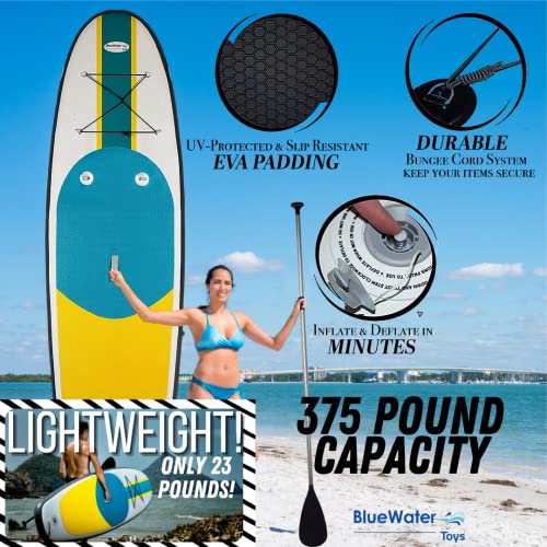 Blue Water Toys Portable Inflatable Stand Up Paddle Board Kit Turquoise/Yellow