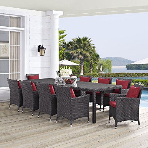 Modway Convene 11-pc Outdoor Patio Dining Set Espresso Orange