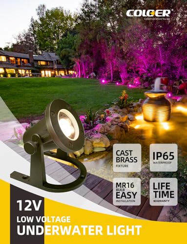 COLOER Brass Underwater Lights 10 Pack with 5W LED MR16 Bulb Bronze
