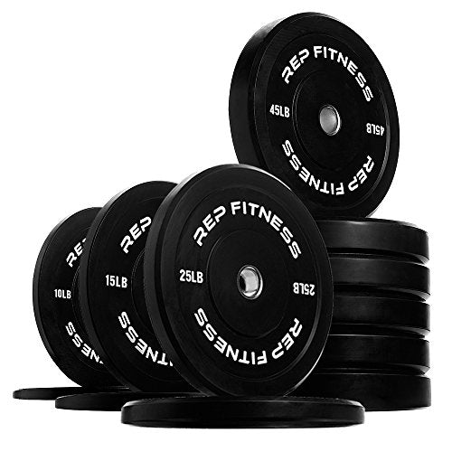 REP Bumper Plates for Strength and Conditioning Workouts and Weightlifting - 370 LB Set Black