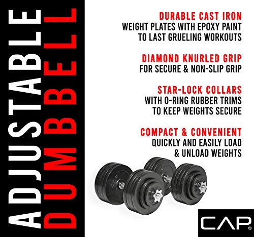 CAP Barbell Adjustable Dumbbell Weight Set Black 200 LB Pair