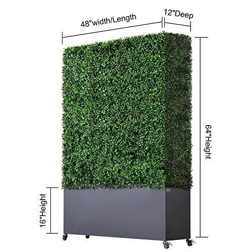 AGPL Artificial Boxwood Hedge Wall with Stainless Steel Planter Box Green 48"W x 12"D x 67"H