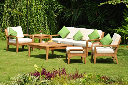 TeakStation Noida 6 Piece Teak Lounge Sofa Set with Sunbrella Cushions