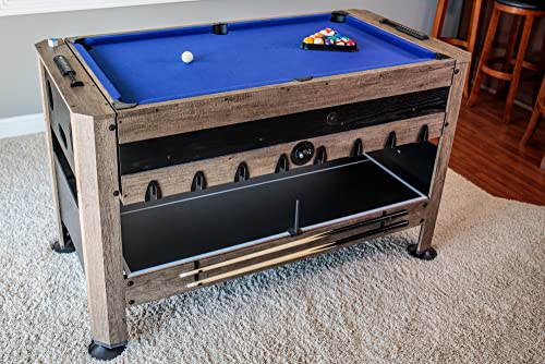 Triumph 56” 4-in-1 Swivel Multi-Game Table - Air Hockey, Billiards, Foosball, Ping Pong - Rustic Wood Grain Finish Brown