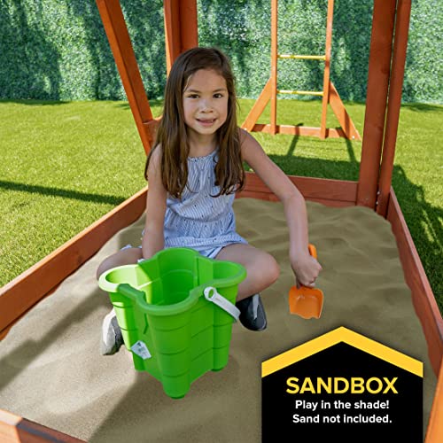 Sportspower Olympia Wood Swing Set with 3 Swings, Slide & Monkey Bars Natural/Green