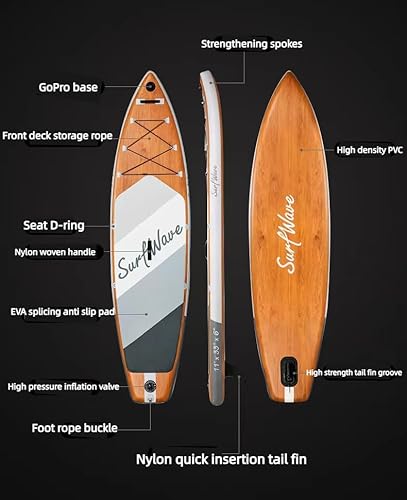 Spaboy Inflatable Stand-Up Surfboard Wood Grain Brown