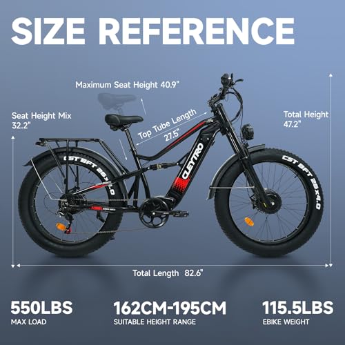 Cleytro Adult Electric Bike 1500W Dual Motor 52V21Ah Battery 37MPH 50Miles Range 26 Inch Fat Tire Beach Mountain Electric Bike Hydraulic Disc Brakes Full Suspension ES7PRO 1500W 37MPH Black
