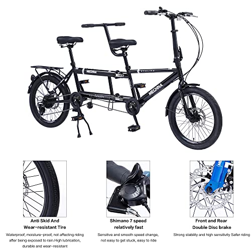 GOJLEX Foldable Tandem Bike 20” City Folding Bicycle Black
