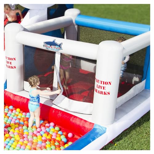 Blast Zone Shark Park Inflatable Water Park Bouncer White/Red/Blue