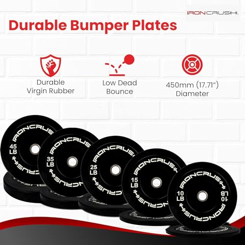 Iron Crush Olympic Bumper Plate Sets - Premium Virgin Rubber Weights for Strength Training - Compatible with 2" Barbells (280LB)