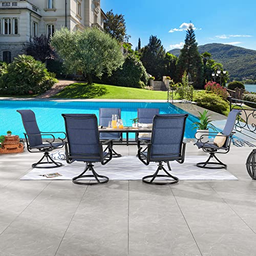 LOKATSE HOME 6 PCS High Back Textilene Outdoor Patio Swivel Chairs Blue