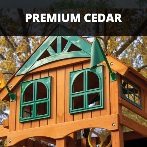 Gorilla Playsets Wood Swing Set with Roof & Tube Slide Amber