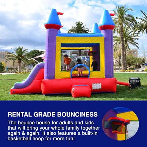 HERO KIDDO Jelly Bean Castle Bounce House with Dual Slide and Basketball Hoop - Multicolor