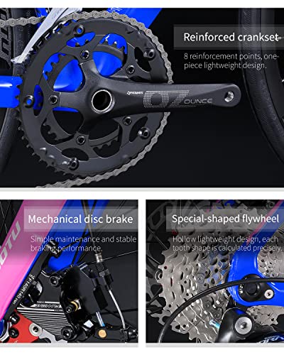 KOOTU Carbon Road Bike 700C Fiber Frame Racing Bicycle Shimano Sora R3000 Blue Pink