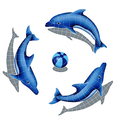 Artistry in Mosaics Dolphin Group Ceramic Pool Tile 48"x48" Blue