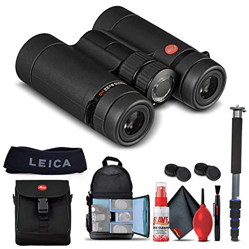 Leica 8x32 Ultravid HD-Plus Binoculars Bundle with Backpack, Monopod, Cleaning Set, Cap Keepers, and Neck Strap