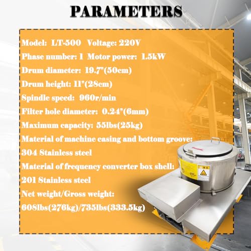 EQCOTWEA Industrial Centrifuge Machine Stainless Steel 1.5KW Gray