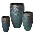 Emissary Teal Stoneware Round Planters Set of 3 21in. L x 35in. H