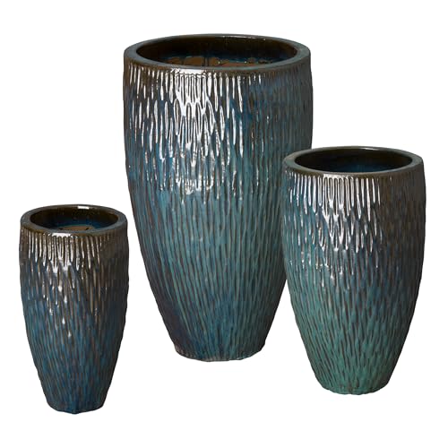 Emissary Teal Stoneware Round Planters Set of 3 21in. L x 35in. H