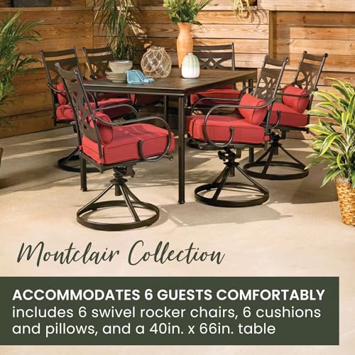 Hanover Montclair 7-Piece Outdoor Dining Set with 6 Swivel Rockers Chili Red