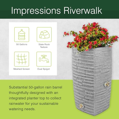 Good Ideas Impressions Riverwalk 50 Gallon Rain Barrel Dark Granite 3 Pack