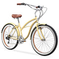 sixthreezero Women's 21-Speed Beach Cruiser Bicycle Cream w/ Brown Seat/Grips