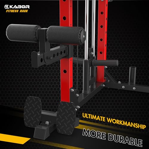 KABOR Power Cage 1800lbs Multi-Functional Power Rack with Dual Pulley System and Leg Holder TL100 Red
