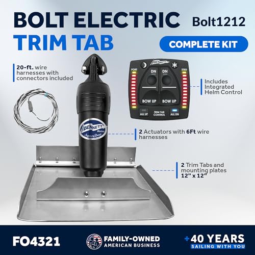 Bennett Marine Bolt Electric Trim Tab System 12" x 12" Complete Kit Black and Silver