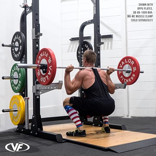 Valor Fitness Squat Rack with Pull Up Bar Weight Cage - 750lb Capacity -Plate & Barbell Storage
