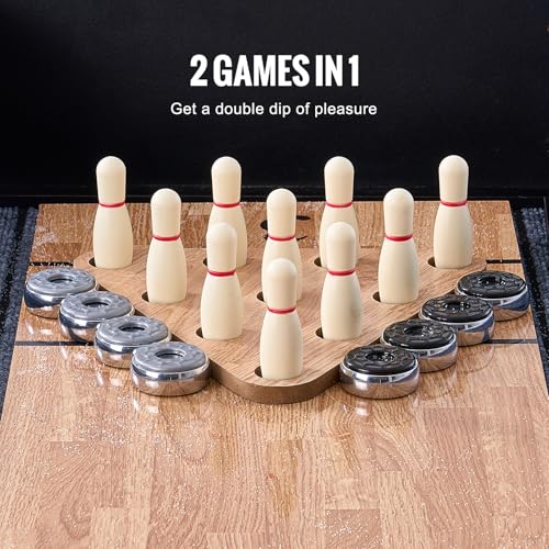 VEVOR 9ft LED Shuffleboard Table & Bowling Combo Black + Brown