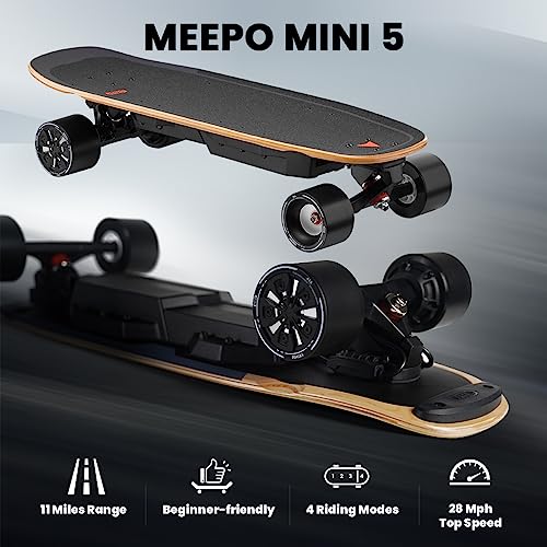 Meepo Mini Electric Skateboard with Remote, 28 MPH, 11 Mile Range, 330 lbs Max Load, Maple Cruiser Black