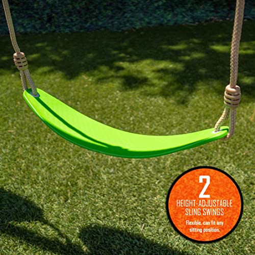 Jungle Warrior Anaconda Metal Swing Set with Saucer & Sling Swings, Rock Wall, 5ft Slide Orange/Green/Grey