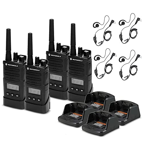 Motorola Solutions 4-Pack RMU2080D 2-Way Business Radio with Display and HKLN4604 PTT Earpiece Bundle Black