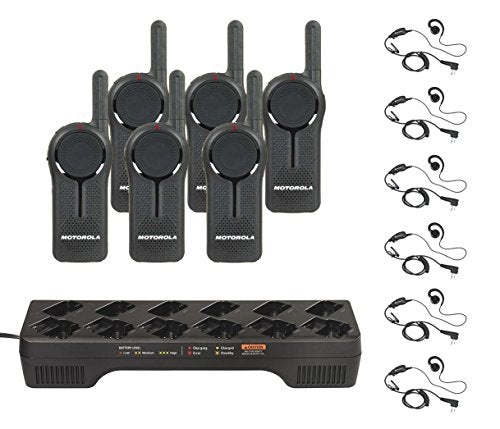 Motorola Solutions 6 Pack DLR1060 Radios with PTT Earpieces and Charger Clear