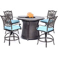 Hanover Traditions 5-Piece Outdoor Dining Set with Fire Pit and 4 Swivel Chairs Blue